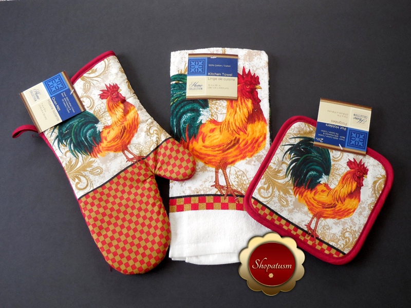 Rooster Themed Cotton Oven Mitt Microfiber Kitchen Towel Pot Holders