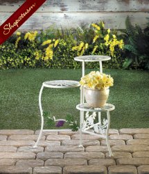 English Country Plant Stand, White 3 Tier Iron Garden Plant Stand