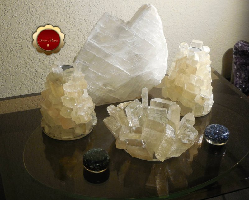 3 Piece Optical Calcite Candle Holder Set Tealight Taper Holders