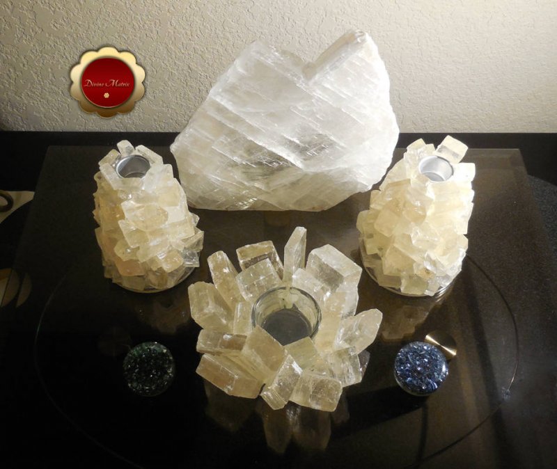 3 Piece Optical Calcite Candle Holder Set Tealight Taper Holders