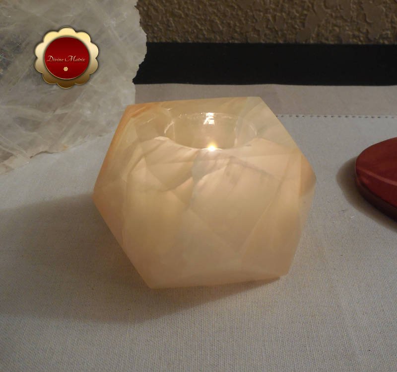Image 3 of Carved Onyx Tealight Candle Holder Geometric Shape Crystal Healing 3 1/2 Inch