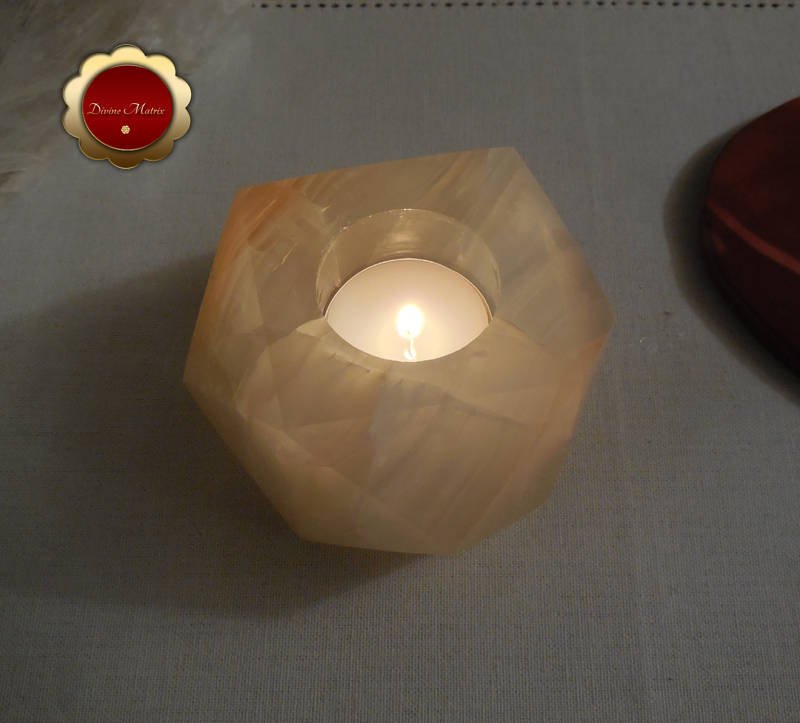 Image 4 of Carved Onyx Tealight Candle Holder Geometric Shape Crystal Healing 3 1/2 Inch
