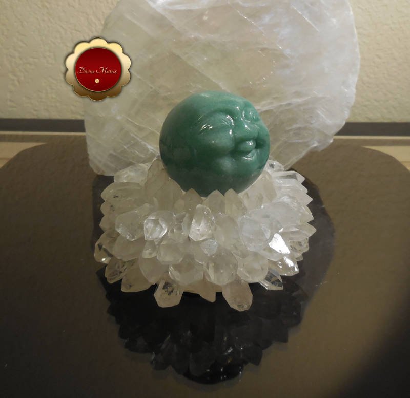 Image 1 of 50mm Carved Green Aventurine Moonface Sphere Heart Chakra Energy Healing
