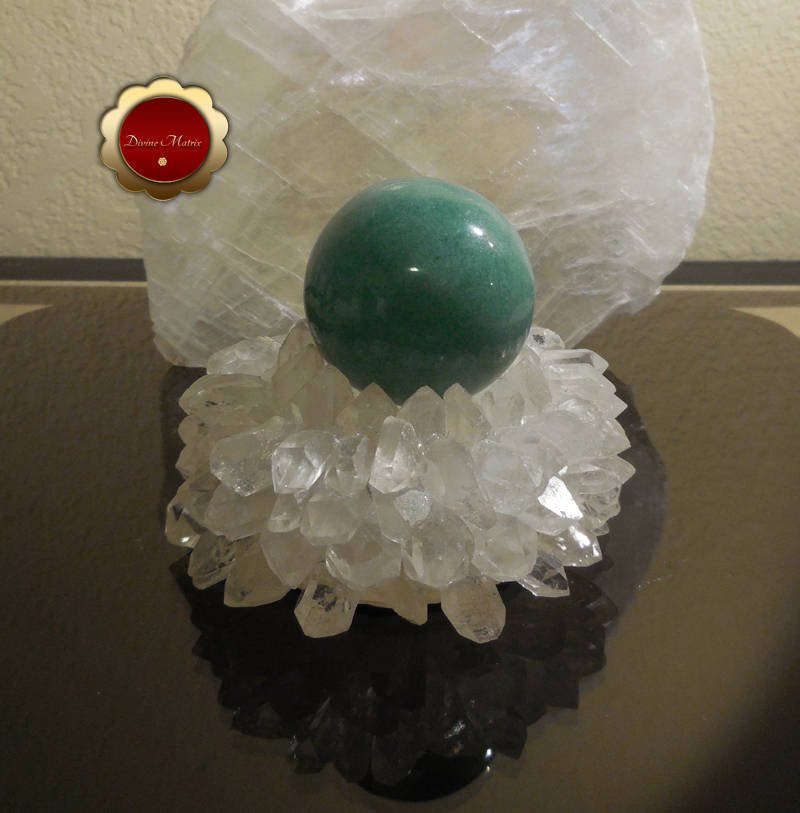 Image 3 of 50mm Carved Green Aventurine Moonface Sphere Heart Chakra Energy Healing