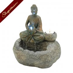 Water and Fire Buddha Tabletop Fountain Candle Holder LED Light