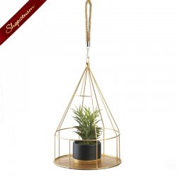 Gold Hanging Plant Holder With Round Base and Rope