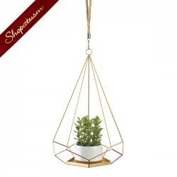 Gold Prism Hanging Plant Holder With Rope