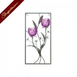 Two Candle Holder Wall Sconce Glass Magenta Flower Wall Decor
