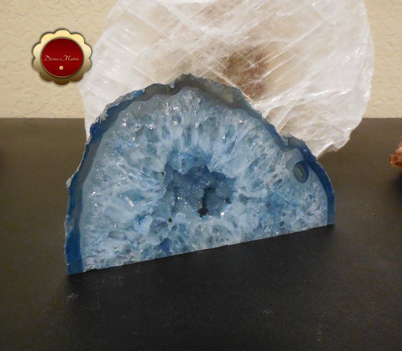 Image 1 of Blue Agate Geode, Blue Agate Quartz Druzy, Brazilian Quartz Agate