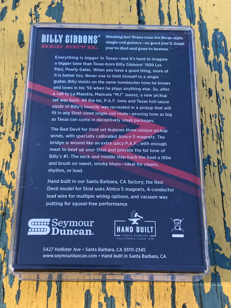 Image 1 of Seymour Duncan Billy Gibbons Red Devil Strat Humbucker Pickup Set - Black