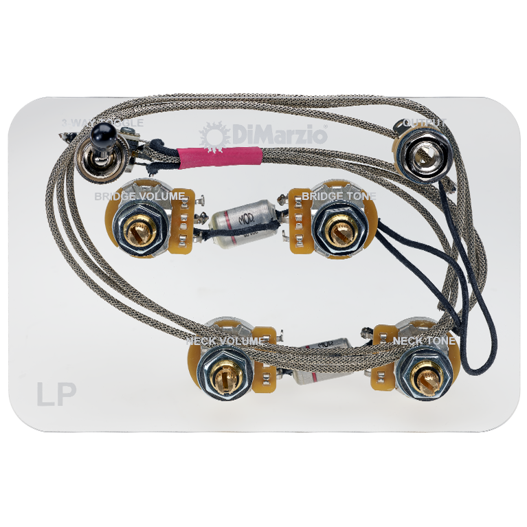 Image 3 of DiMarzio Les Paul Wiring Harness with Straight Toggle Switch & 500k Long Shaft P