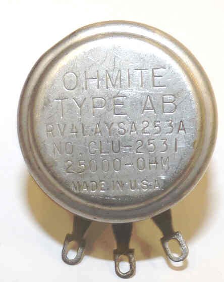POTENTIOMETER, RHEOSTAT, 25000 OHM OHMITE # CLU-2531 