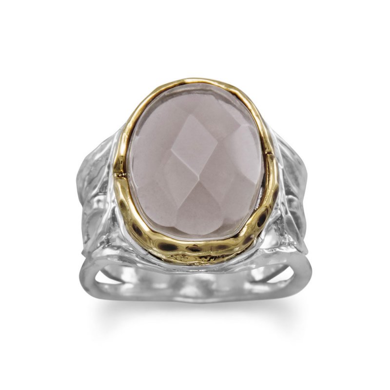 Rhodium Plated and 14 Karat Gold Plated Smoky Quartz Ring Size 9